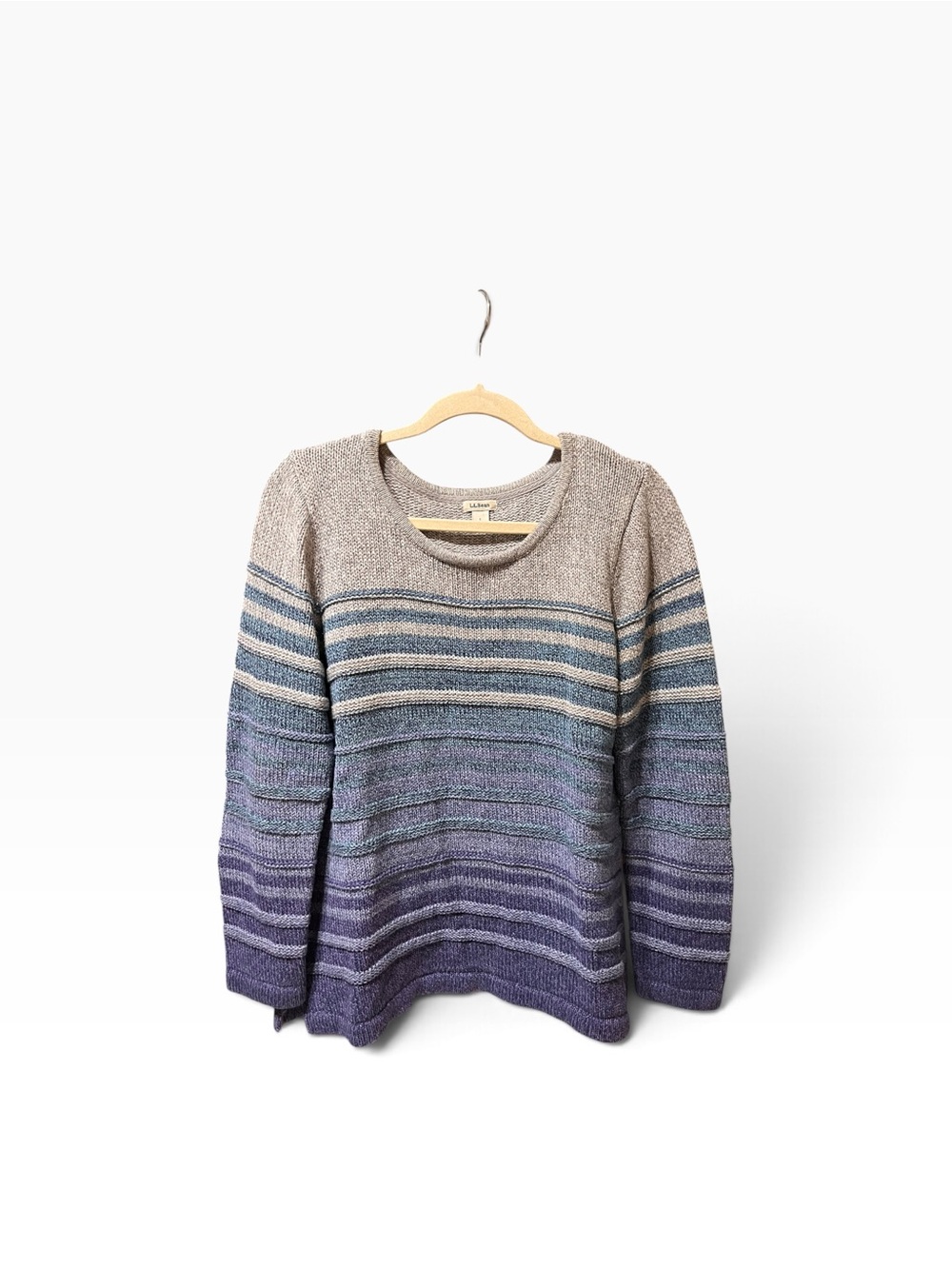 Vintage L.L. Bean Ombre Striped Cotton Knit Sweater Women's L Regular 90s